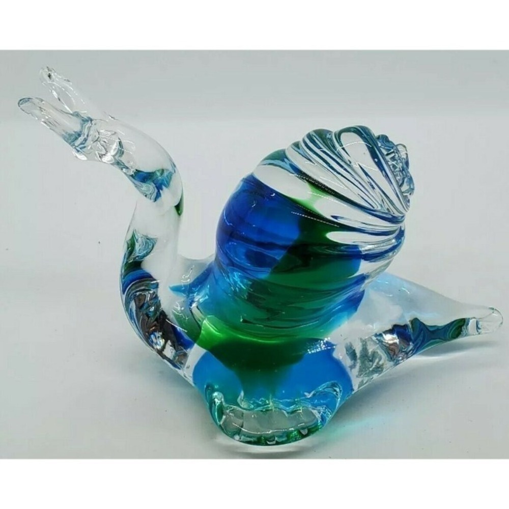 MCM Italian Glass Blue/Green sommerso/swirl Snail 4"x6"  Vintage